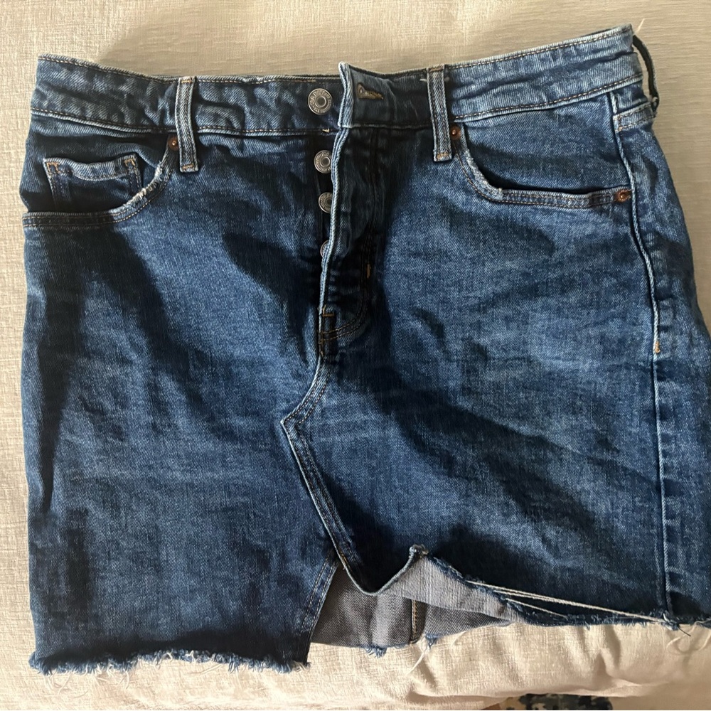 Old Navy Dark Blue Denim High-Rise Button-Front Skirt